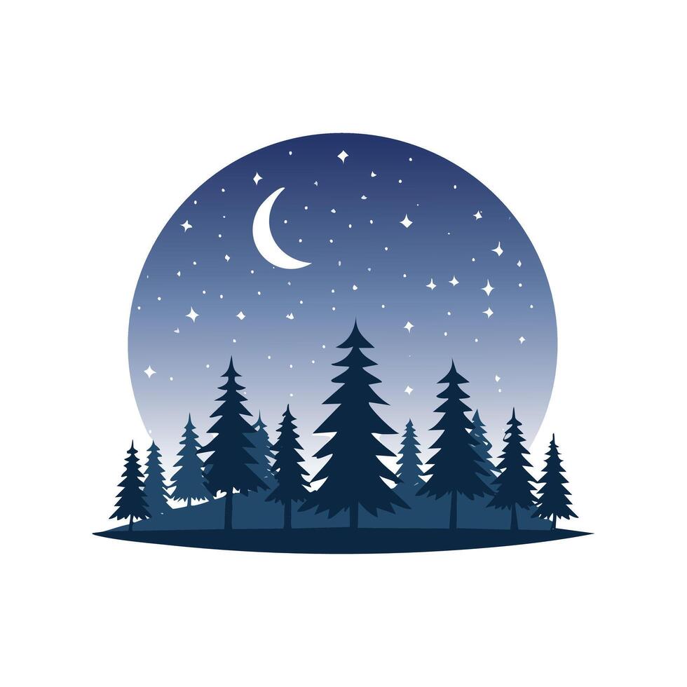 Simple Illustration Pine forest silhouette at night vector