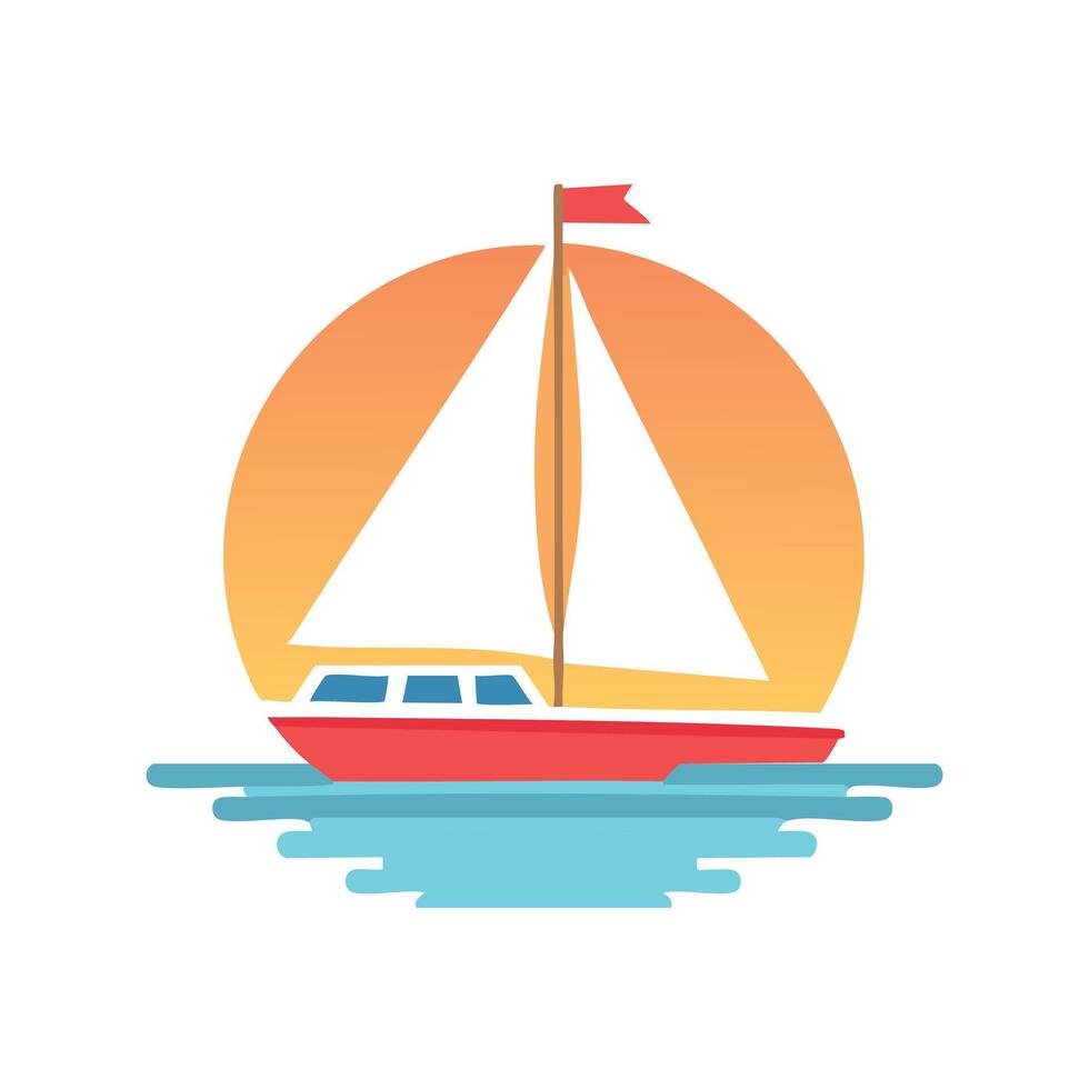 Simple Illustration Sailboat with sunset vector