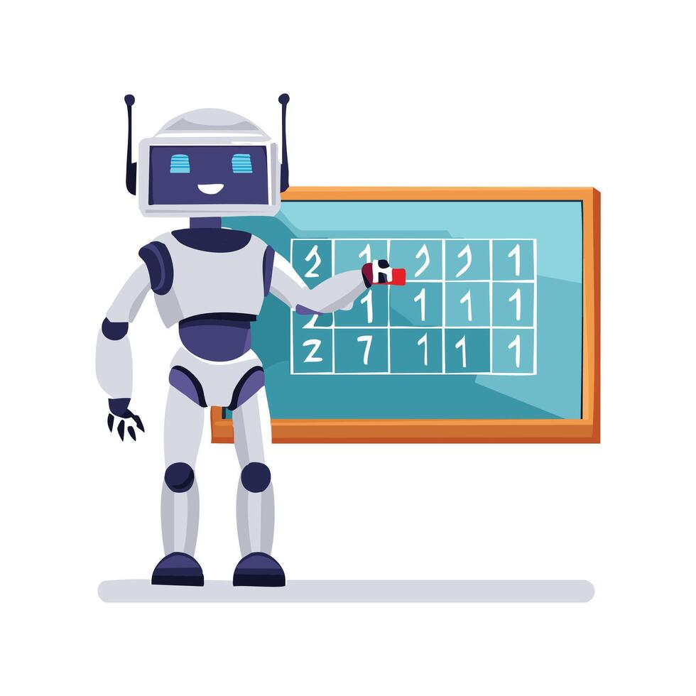 sencillo ilustración robot escritura Pi dígitos en un pantalla vector