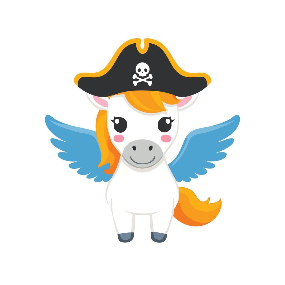 Cute Pegasus with Pirate Hat vector