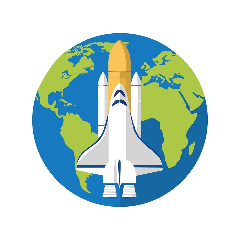 Space shuttle orbiting Earth vector