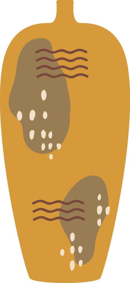 Minimalist illustration featuring a yellow vase with abstract brown shapes and white dots, embodying modern design and artistic expression for home decor vector