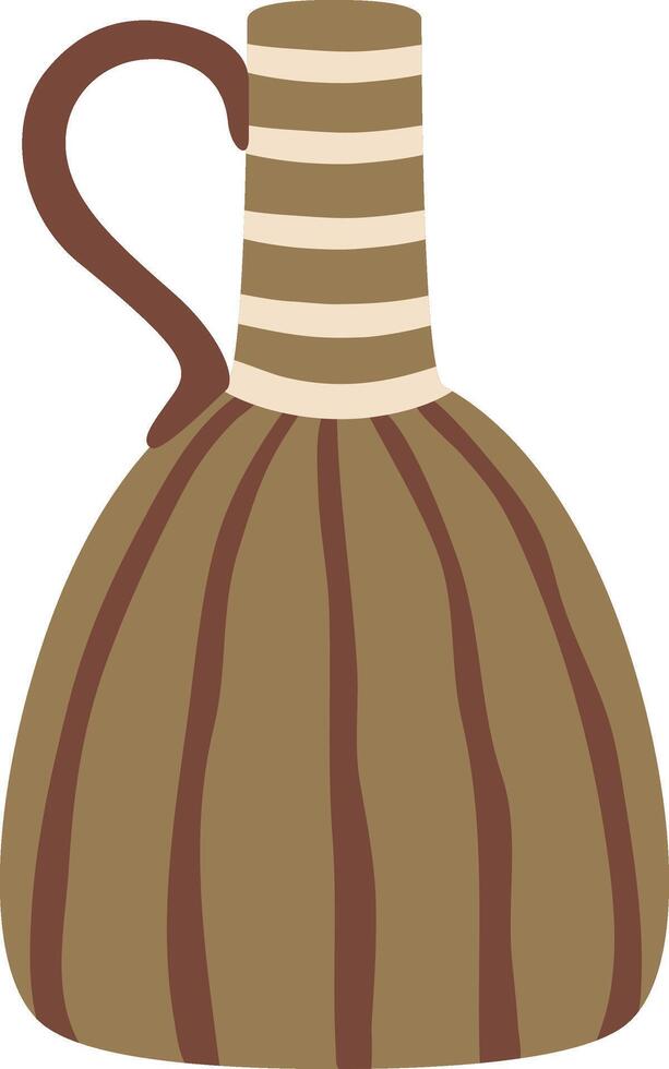 Brown ceramic jug featuring a handle and striped neck, reflecting ancient traditions and artisanal craftsmanship, enhancing historical or cultural settings with its rustic charm vector
