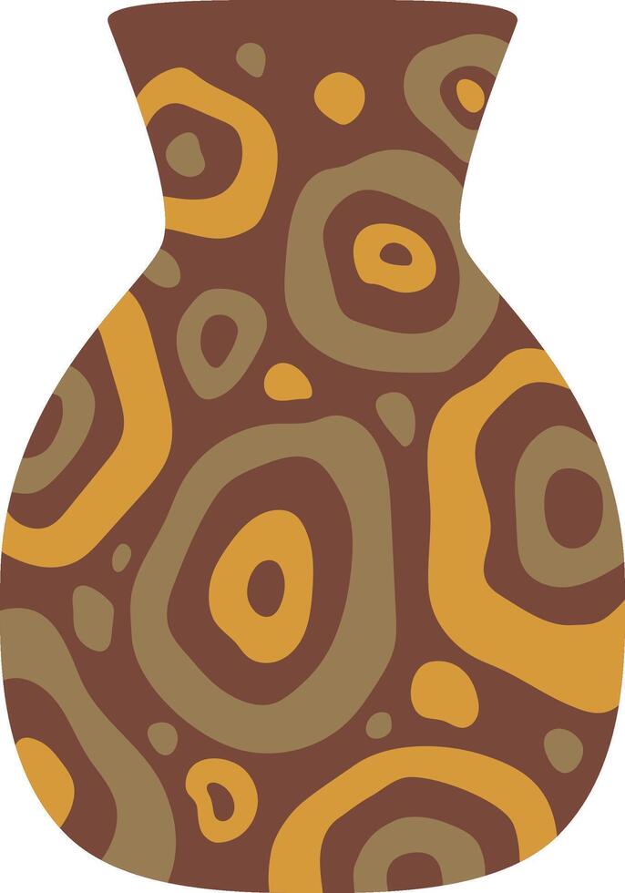 Brown ceramic vase with abstract pattern showing concentric circles, suitable for interior design and home decoration, representing craftsmanship and elegance vector