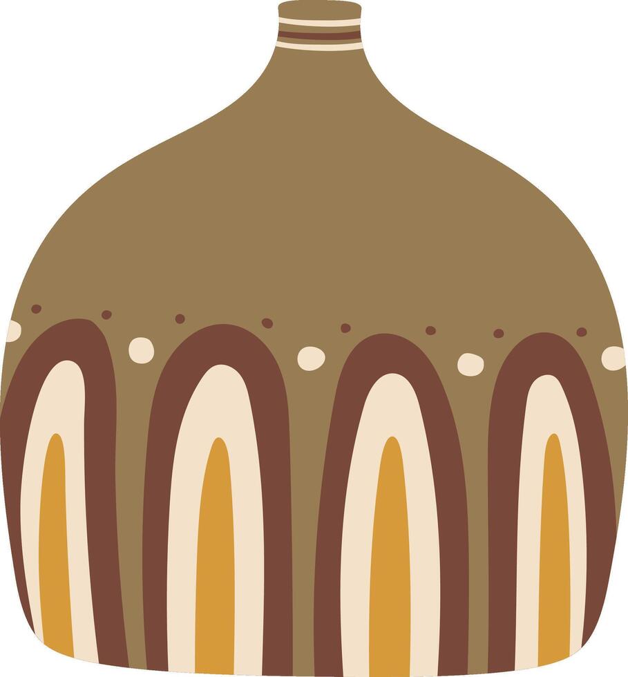 Modern brown vase with abstract yellow and beige decoration and white dots standing on white background is perfect for any interior design project vector