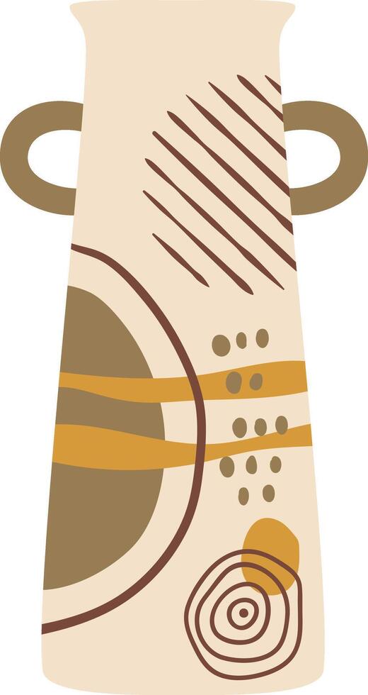 Modern and stylish illustration of a beige ceramic vase with two handles and abstract decoration in brown and yellow, perfect for home decor and interior design projects vector