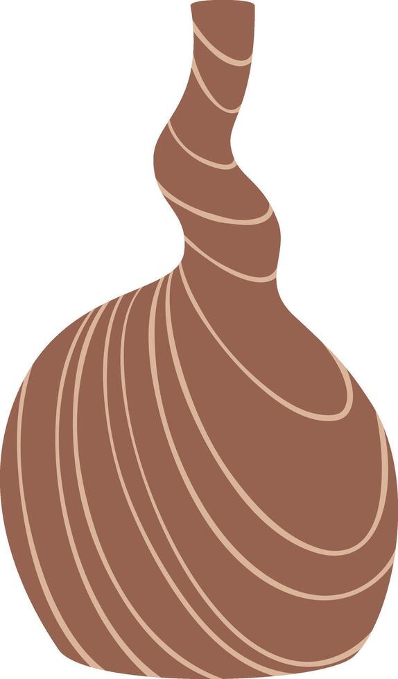 Modern and stylish brown vase with spiral neck and circular decorations on the body, creating a unique and elegant design element for interior decoration vector