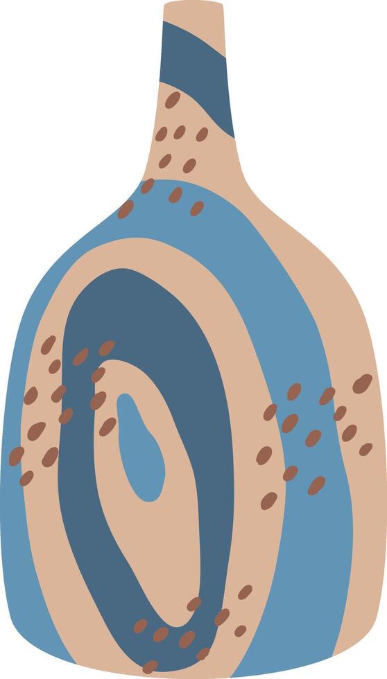 Modern decorative vase with abstract blue and beige pattern and brown dots is standing on white background, perfect for home decor projects, illustrations and other creative uses vector
