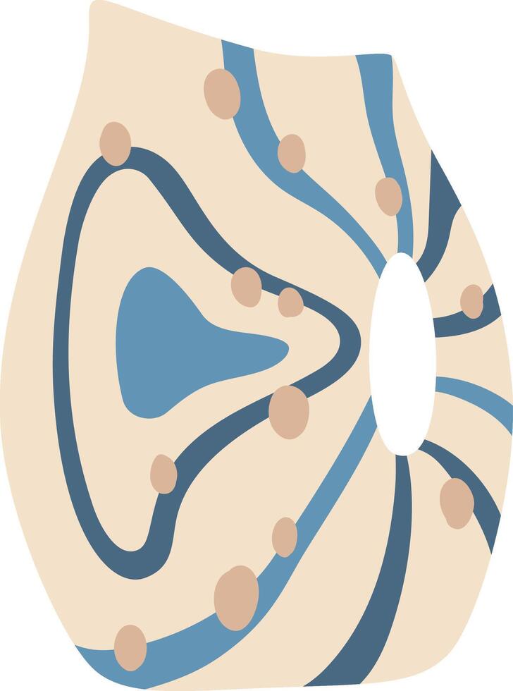 Modern beige vase with blue and brown abstract decorations, curvy lines and dots, standing on a white background, perfect for home decor and interior design projects vector