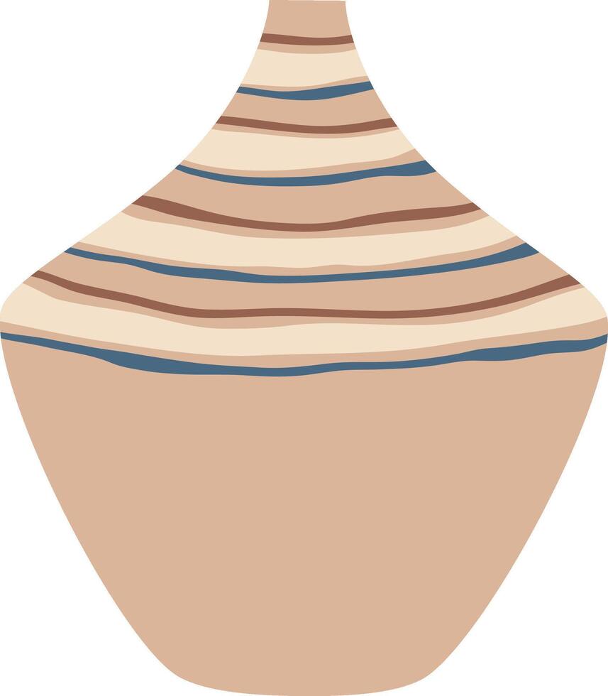 Beige vase featuring blue and brown stripes positioned against a white background, enhancing home decor and interior design projects with its modern and minimalist elegance vector