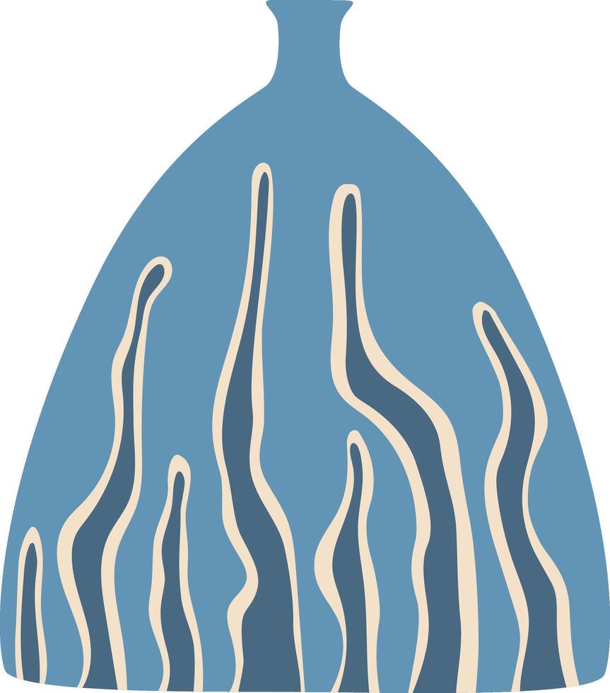 Modern minimalist blue vase with abstract wavy lines decorating it representing water flowing down, perfect for home decor projects or any design work related to interior design vector