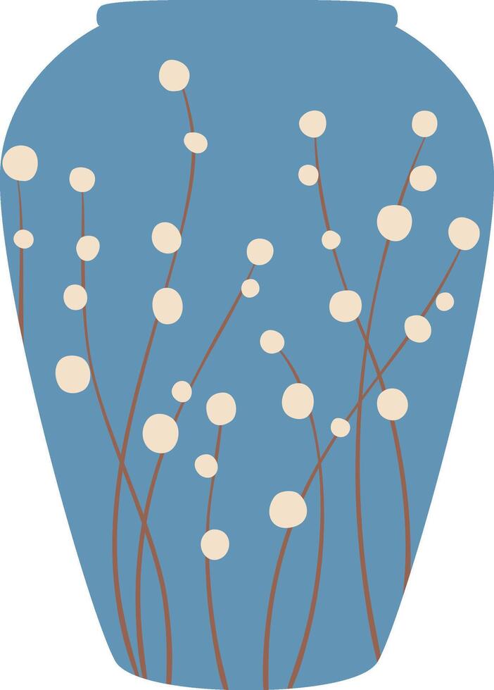 Modern blue vase featuring elegant white floral decorations against a light blue background, enhancing home decor and adding a touch of sophistication to interior design projects vector