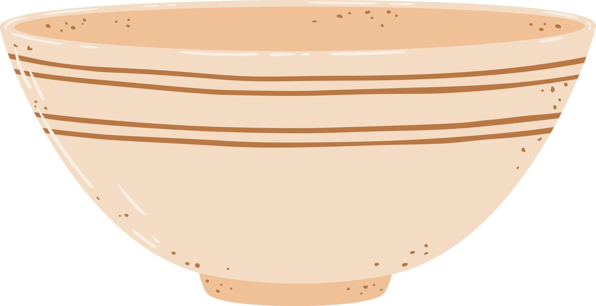 Simple modern ceramic bowl with brown stripes and beige background isolated on white background, perfect for breakfast, lunch, dinner, soup, salad and snacks vector