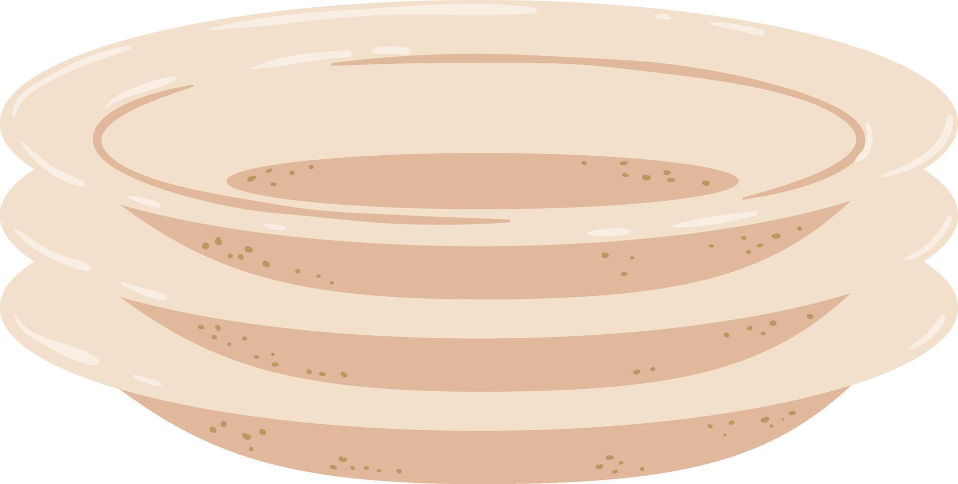 Beige ceramic plates stacked on top of each other, creating a visually appealing repetition of shapes and textures, suitable for kitchen and dining concepts vector