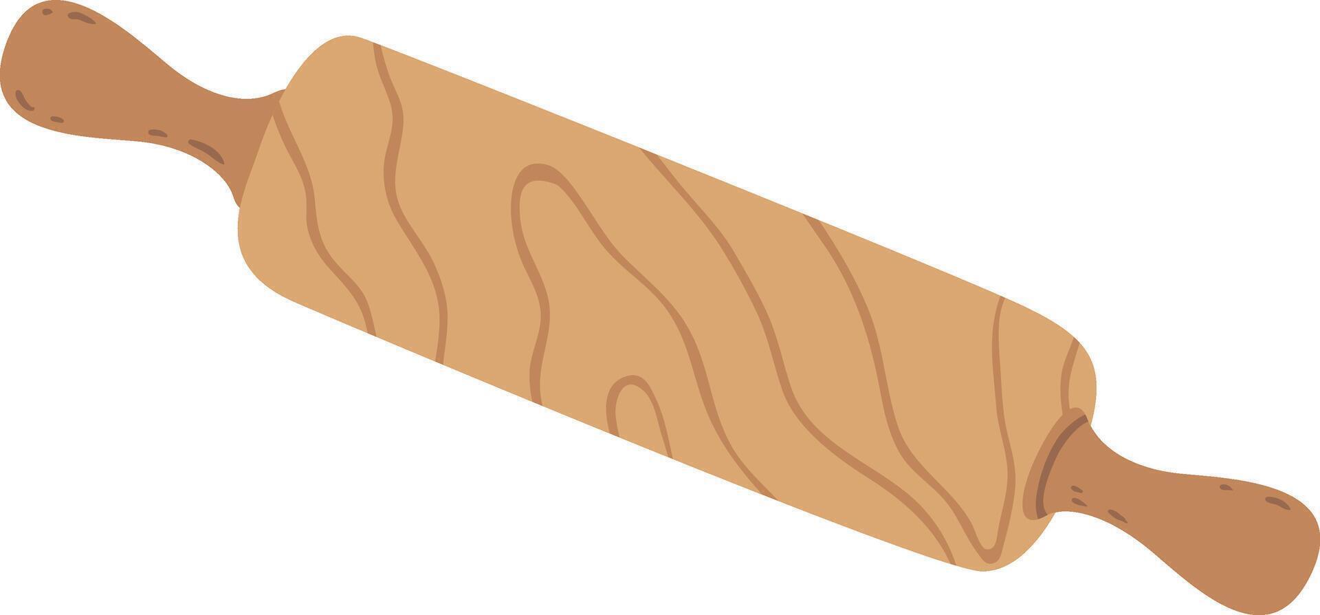 Classic wooden rolling pin for preparing dough, pasta, pizza, and other culinary creations, isolated on white background, ready for baking and cooking vector