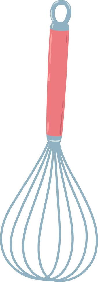 Metal hand whisk featuring a vibrant pink handle, serving as an essential kitchen utensil for effortlessly mixing ingredients during cooking or baking activities vector