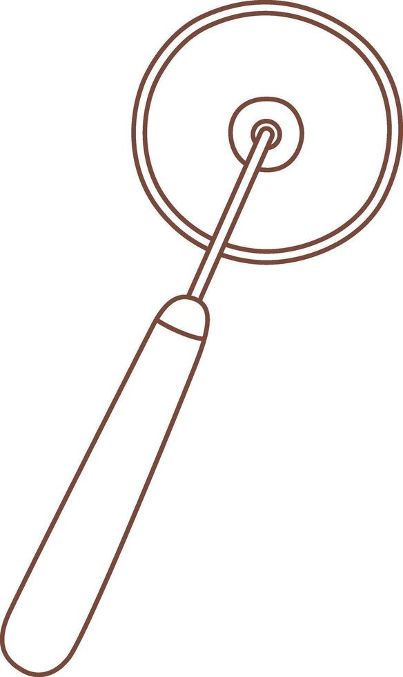 Brown outline of a pizza cutter featuring a round blade and a wooden handle, presented as an isolated illustration on a clean white background vector