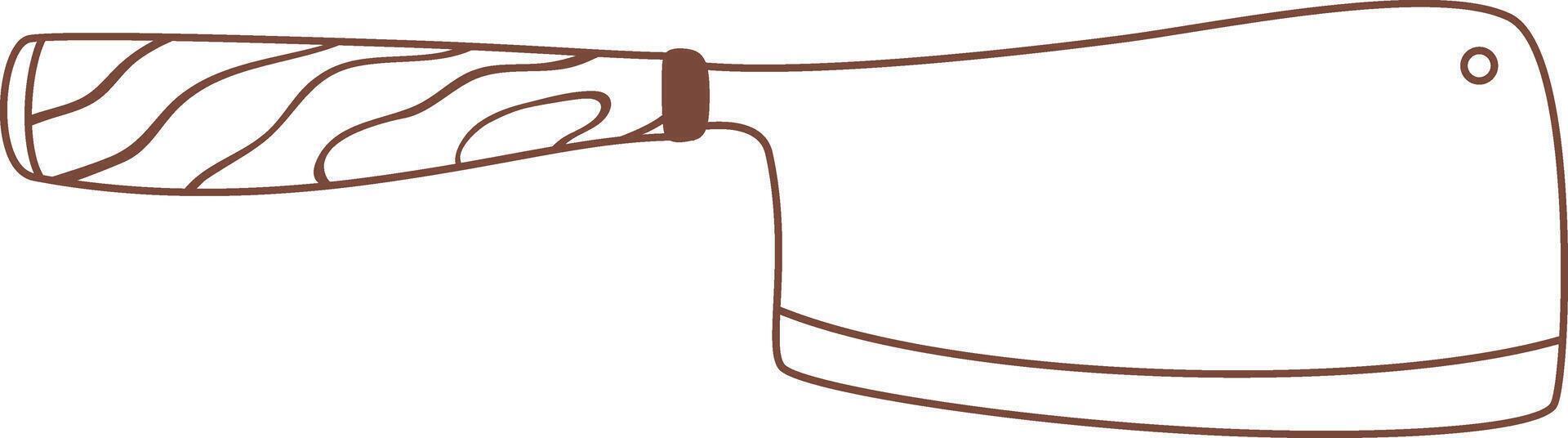 Simple brown line drawing of a meat cleaver knife with wooden handle isolated on a white background, ideal for butchers and meat industry concepts vector