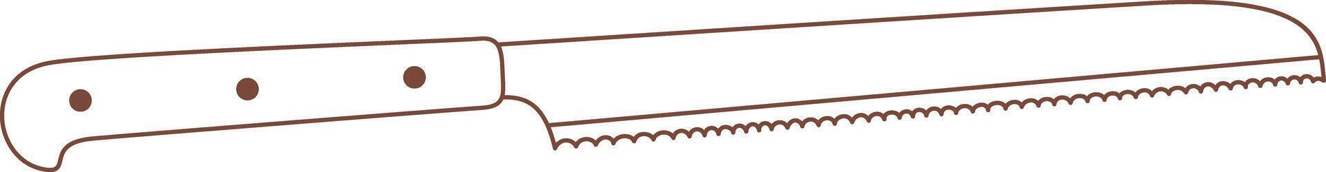 Bread knife with serrated blade and wooden handle cutting slices of bread, loaf, baguette, toast, sandwiches, bakery products, ideal for bakeries, restaurants, and home kitchens vector