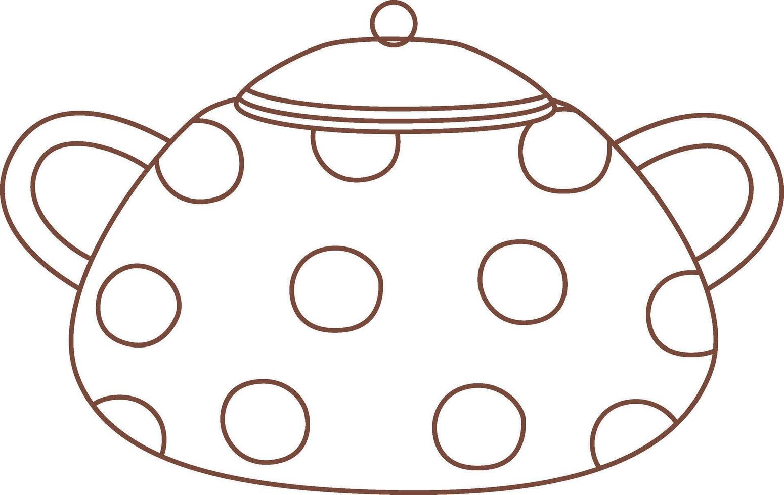 Brown dotted teapot featuring a lid and handles, serving hot beverages with a simple line drawing style on a clean white background, perfect for cozy kitchen settings vector