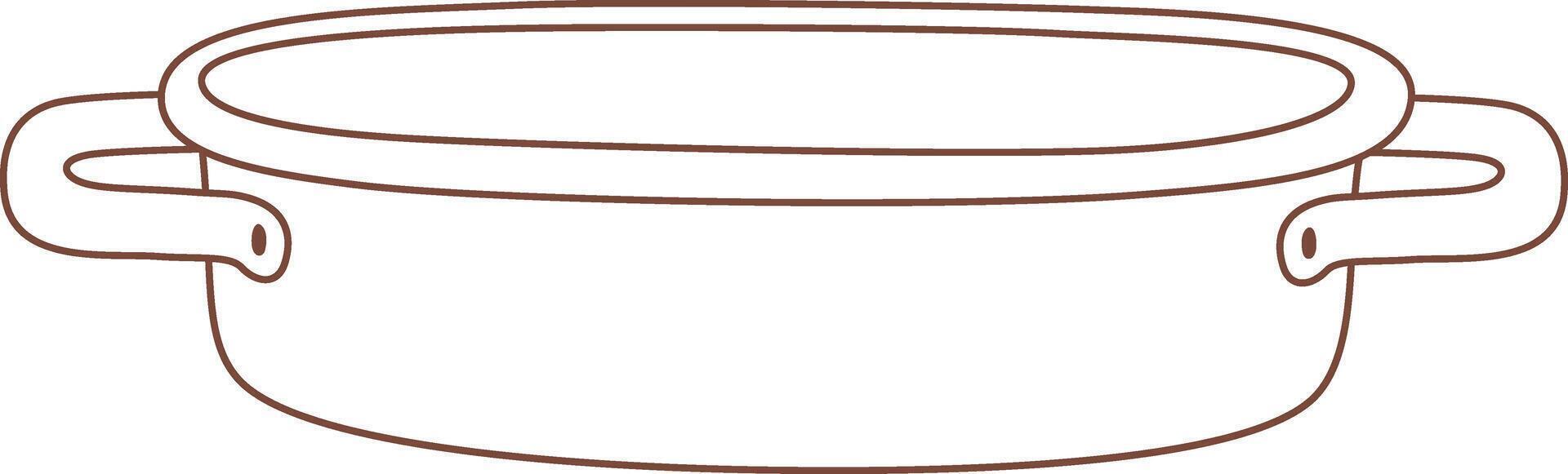 Simple line drawing of an empty oval cooking pot with lid and two handles, brown outline on white background, ideal for recipe books, cooking websites, and kitchen related designs vector