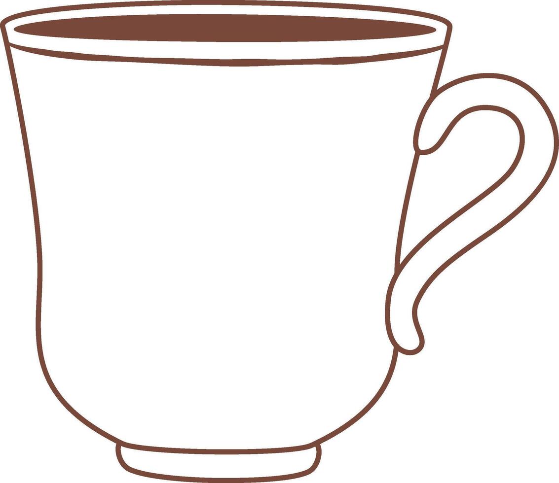Simple yet elegant teacup, drawn with brown outlines on a white background, is filled with a steaming beverage, offering a warm and inviting visual vector