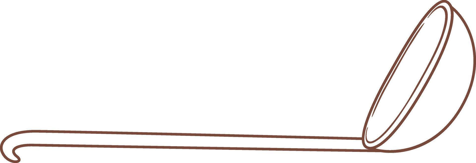 Simple illustration of a brown ladle lying horizontally with a hook handle facing left, isolated on a white background, representing kitchen utensil, cooking, serving, and traditional tools vector
