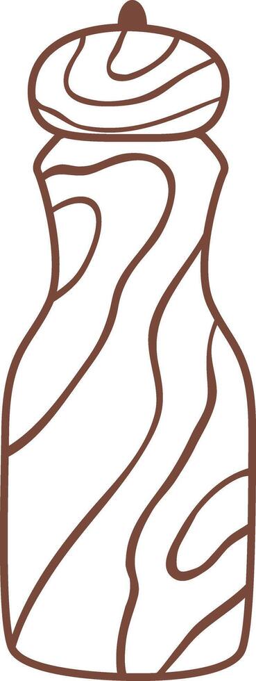Simple brown line drawing showcasing a wooden salt or pepper shaker featuring a wood grain texture, isolated against a clean white background, perfect for kitchen or dining themes vector