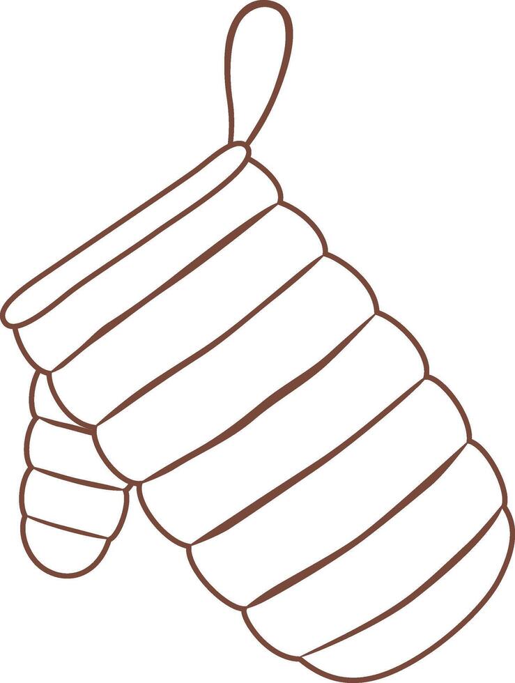 Simple line drawing of a brown quilted oven mitt hanging from a loop, isolated on a white background, perfect for kitchen and cooking related designs vector