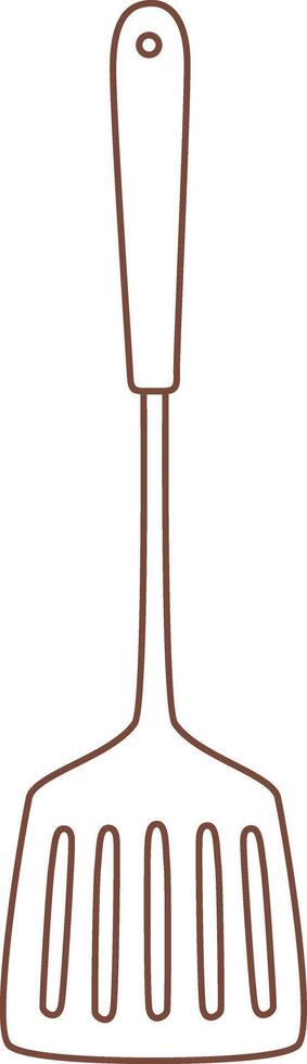 Simple brown line drawing of a slotted spatula, a common kitchen tool used for flipping food, representing cooking, baking, and culinary activities vector