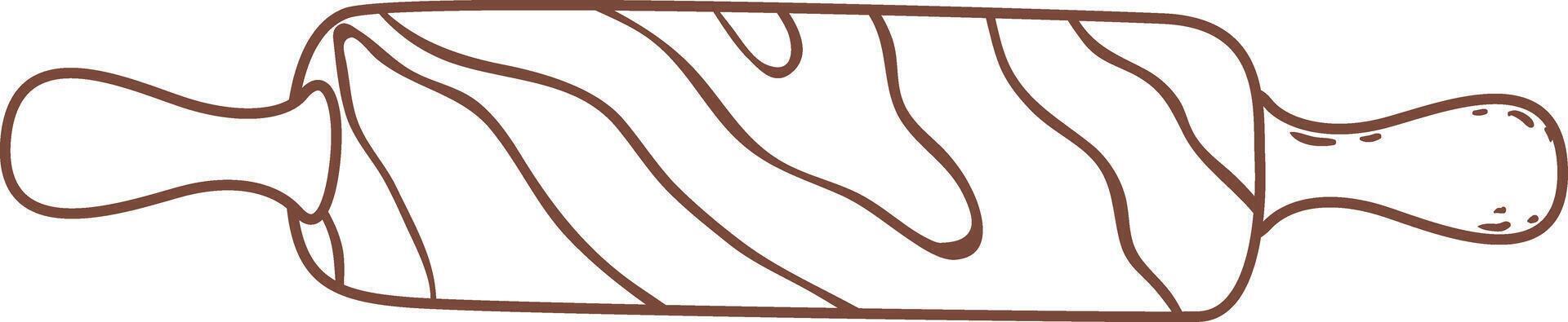 Simple brown rolling pin with wood grain texture isolated on white background, kitchen utensil for preparing dough and rolling it out, baking tools vector