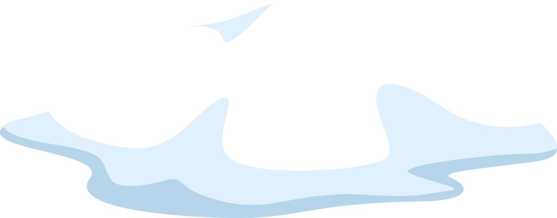 Small puddle of melted snow forming on the ground, with a delicate piece of snowflake floating gently in the air, symbolizing the arrival of spring and warmer weather vector