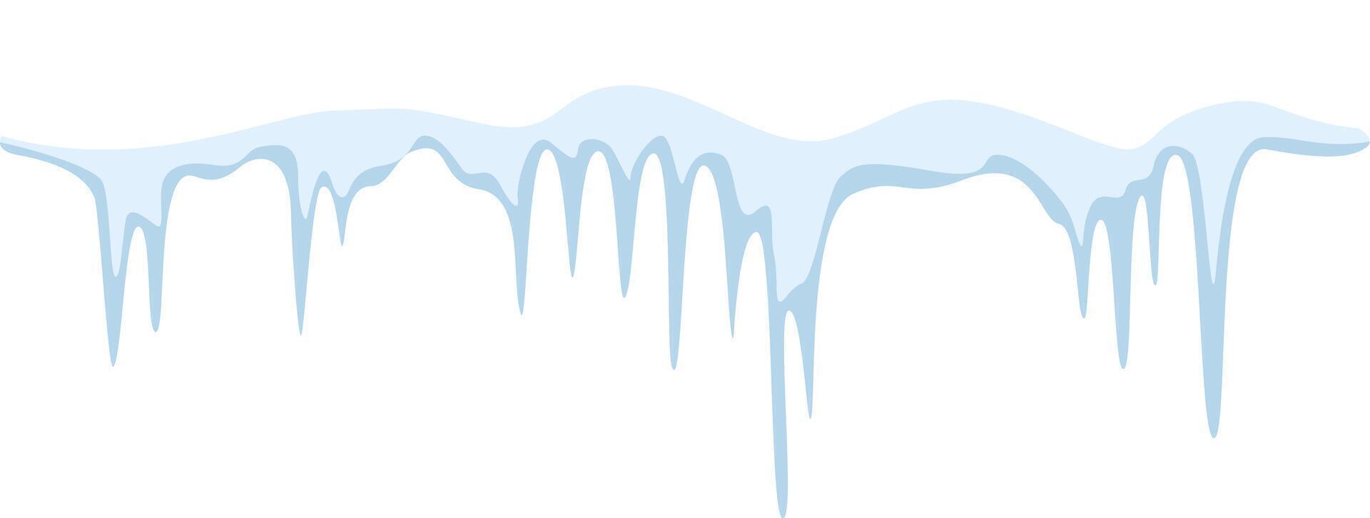 Seamless border of shiny light blue icicles hanging from the snowy roof during the cold winter season, creating a beautiful winter landscape vector