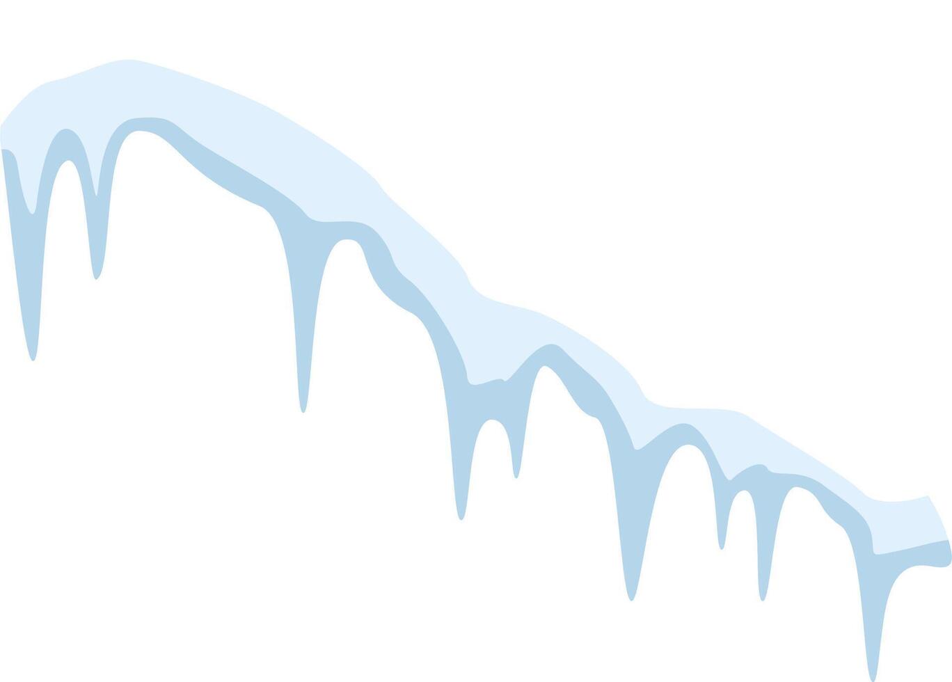 Snow melting and refreezing creates a striking row of icicles hanging from a roof during the winter season, beautifully contrasting against a pristine white background vector
