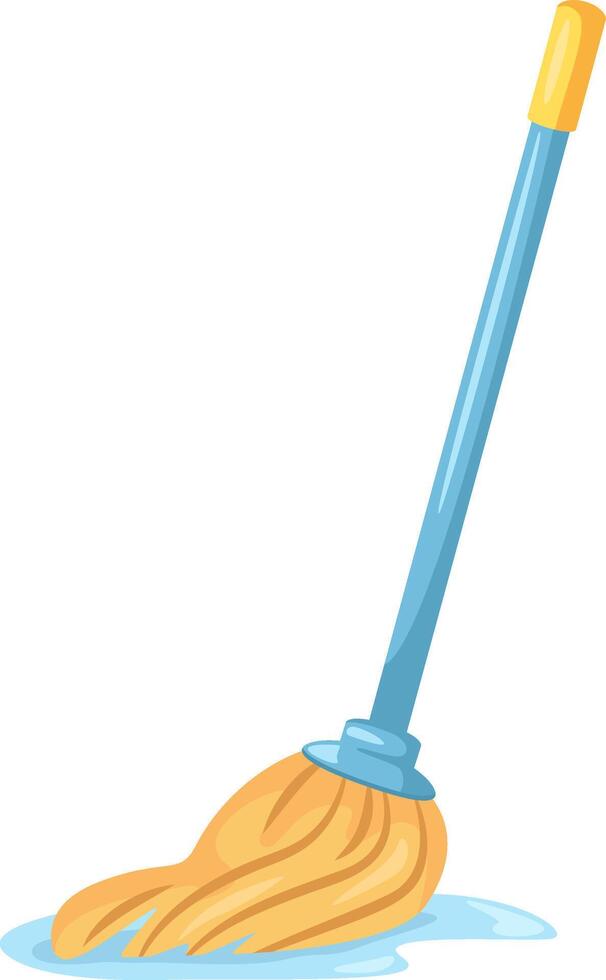 Wet mop cleaning up a spill on the floor, showcasing effective cleaning techniques for housekeeping themes. Bright white background enhances the focus on cleanliness and hygiene vector