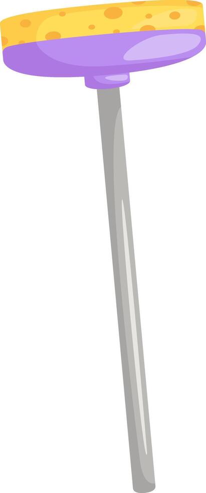 Long handled sponge featuring a yellow absorbent side and a comfortable purple plastic handle, perfect for efficiently cleaning various surfaces around the home vector