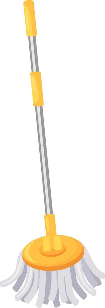 Mop with an adjustable handle standing on a white background, ready for cleaning tasks, ideal for maintaining hygiene and tackling household chores in any home or apartment vector