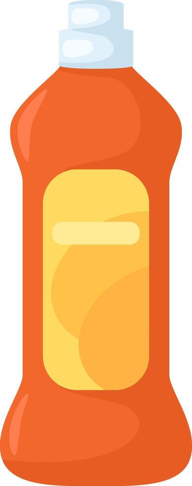 Orange plastic detergent bottle with white cap and yellow label is standing on white surface, bringing cleanliness and freshness to every home vector