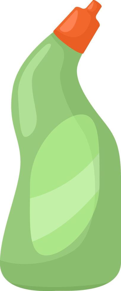 Green detergent bottle with orange cap, designed for cleaning and household chores, promoting hygiene and cleanliness in domestic environments vector