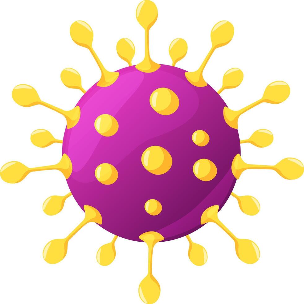 Cartoon illustration of a purple virus cell with yellow spikes, representing the spread of infection and highlighting the importance of hygiene and preventive measures vector