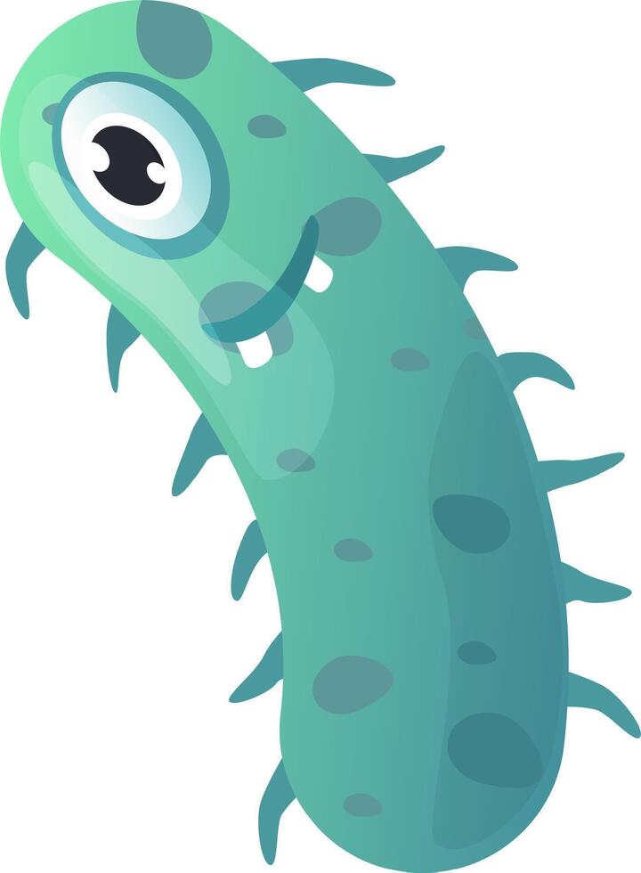 Cartoon illustration of a funny microbe with a big eye, showing teeth, isolated on a white background, ideal for educational and healthcare related projects vector