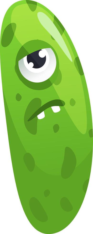 Green cartoon monster with two teeth and one big eye looking bored, ideal for children book illustrations, halloween decoration, or any other funny project vector