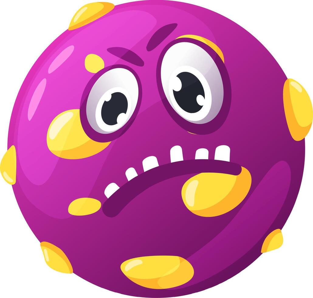 Funny purple cartoon monster with yellow spots showing disgust and nausea with its tongue out, ideal for children's illustrations, halloween and other projects vector