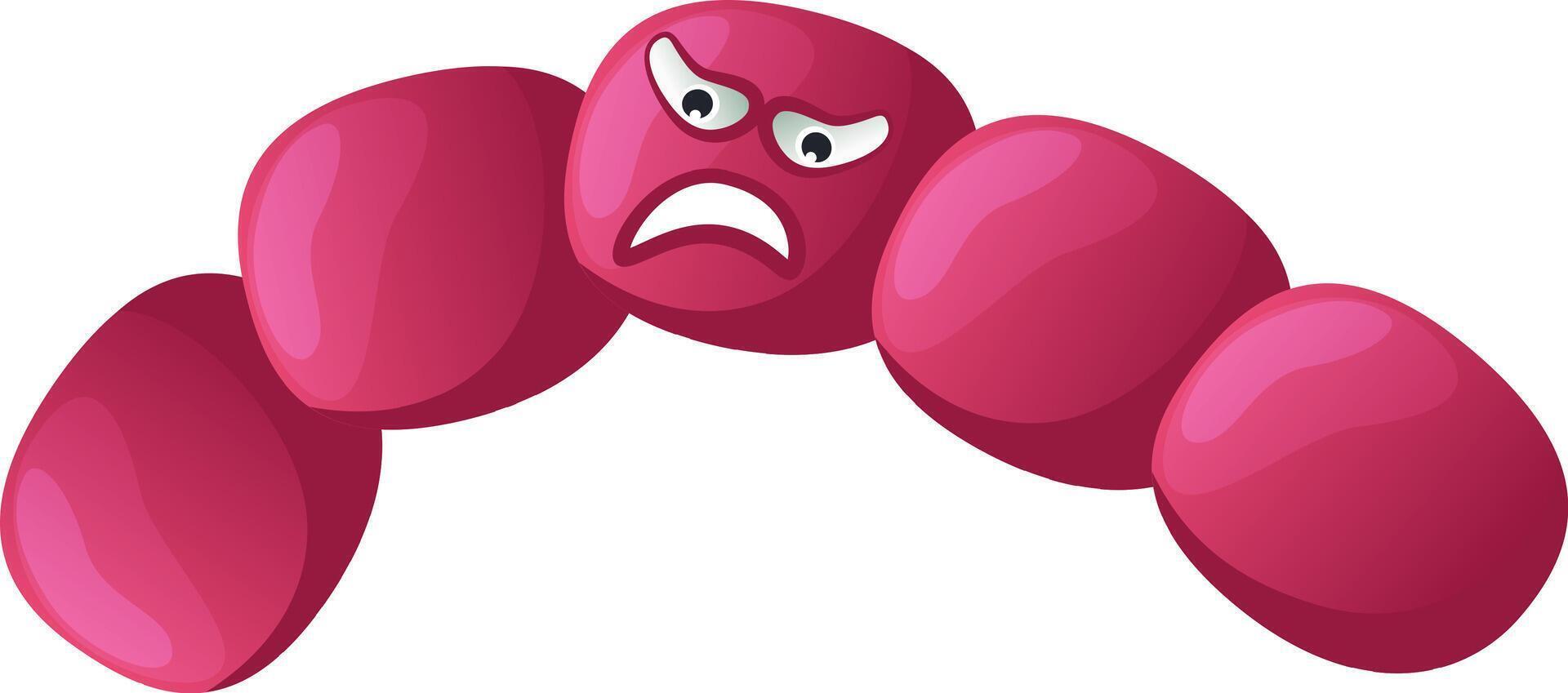 Angry cartoon bacteria showing teeth is arching its segmented body, creating a dynamic and expressive representation of a microscopic organism vector