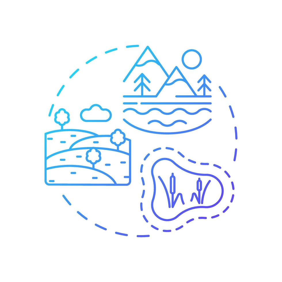 Ecosystem biodiversity blue gradient concept icon. Diverse landscapes. Different physical environments. Round shape line illustration. Abstract idea. Graphic design. Easy to use in article vector