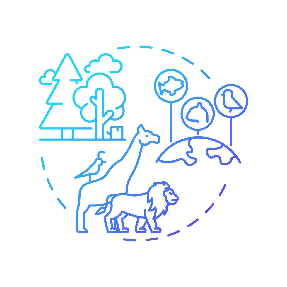 Species biodiversity blue gradient concept icon. Diversity of life forms across ecosystems. Protect habitats. Round shape line illustration. Abstract idea. Graphic design. Easy to use in article vector