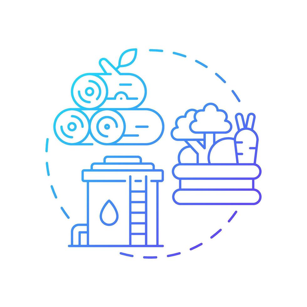 Provisioning service blue gradient concept icon. Ecosystem service. Natural resources like timber, water and crops. Round shape line illustration. Abstract idea. Graphic design. Easy to use in article vector