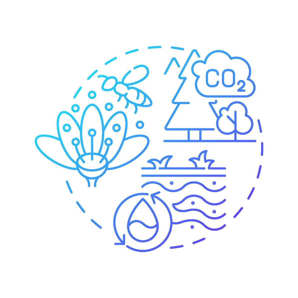 Regulating services blue gradient concept icon. Ecosystem service. Pollination, carbon sequestration. Round shape line illustration. Abstract idea. Graphic design. Easy to use in article vector