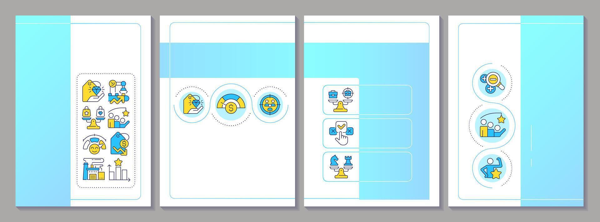 Competitive strategy blue brochure template. Developing company comparing to best competitors. Leaflet design with linear icons. Editable 4 layouts vector