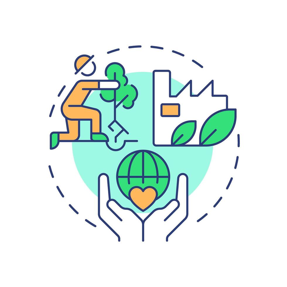 Climate action multi color concept icon. Green production, forestation. Ecology preservation. Round shape line illustration. Abstract idea. Graphic design. Easy to use in infographic, presentation vector